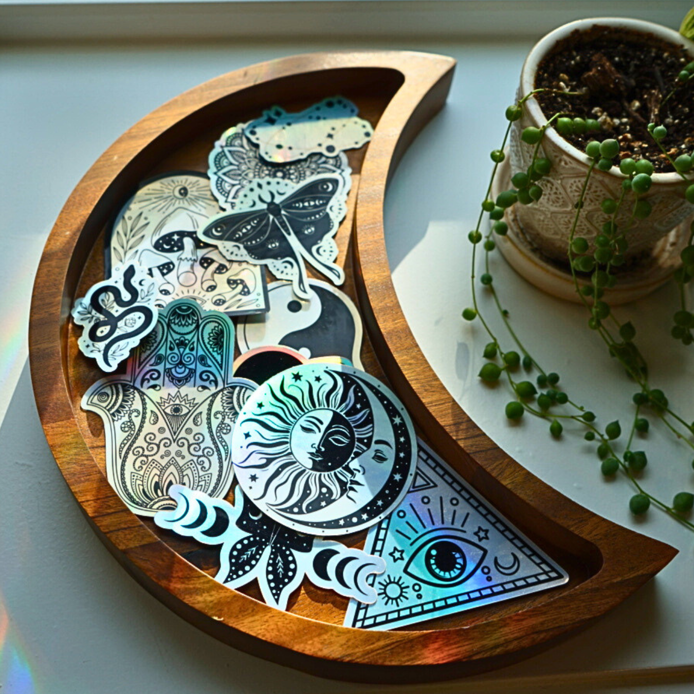 Sun and Moon Holographic Sticker