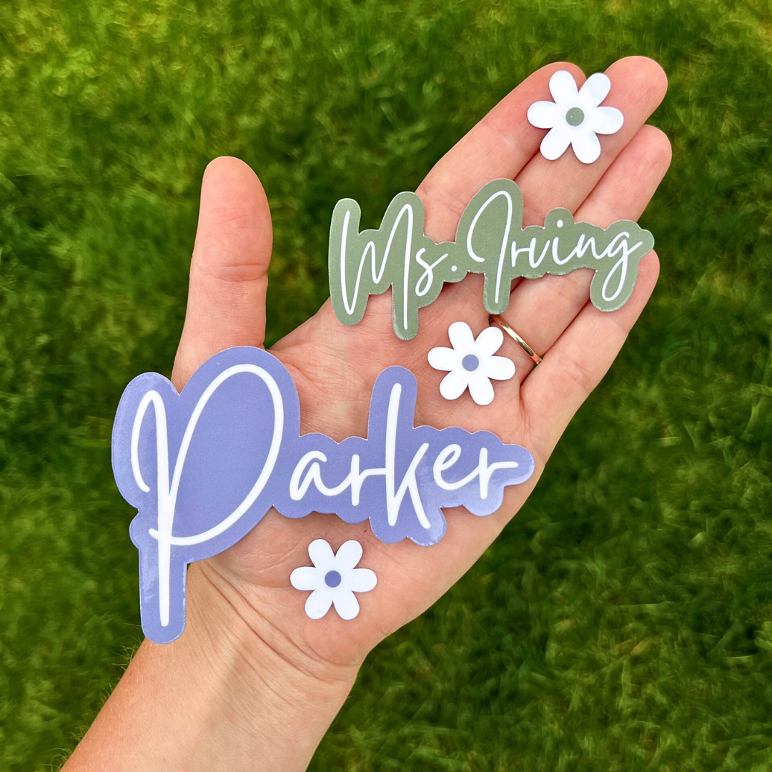 Custom Name Sticker With 5 Matching Flowers