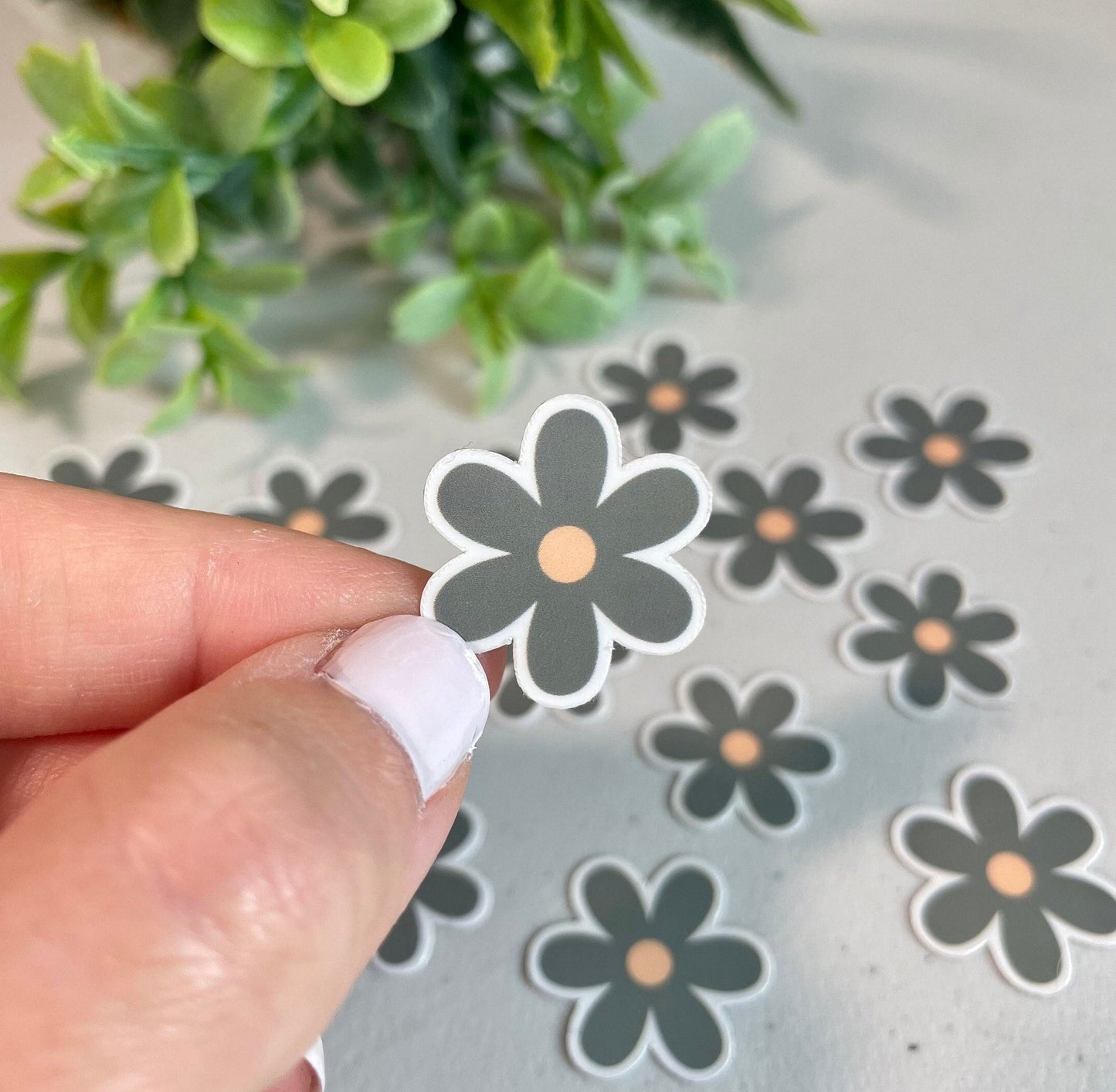 10 Tiny Green Waterproof Daisy Stickers, Mini Flower Vinyl Stickers, Small Water Bottle Green Flower Stickers, Laptop or Kindle Stickers