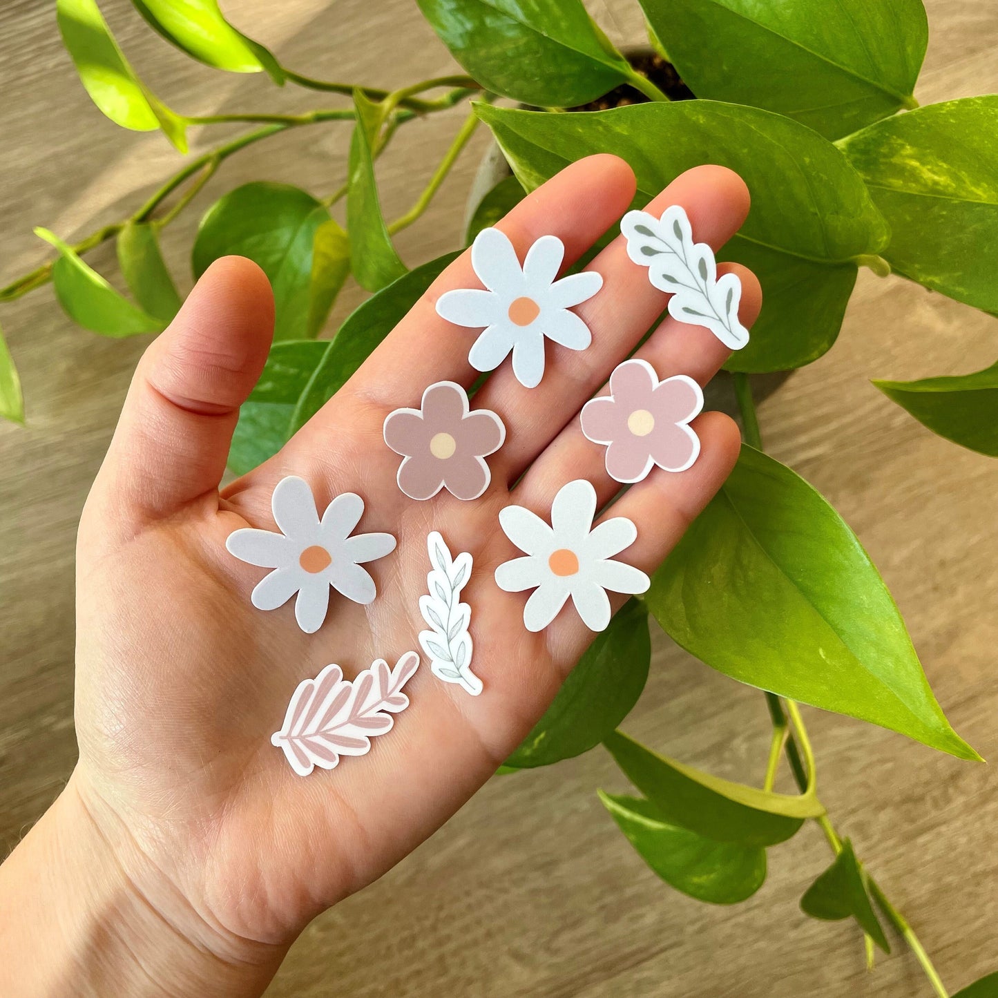 Cute Mini Water Bottle Flower Stickers, Earthy Pastel Cottagecore Aesthetic Daisy Wild Flower 1" Stickers, Laptop Vinyl Waterproof Stickers