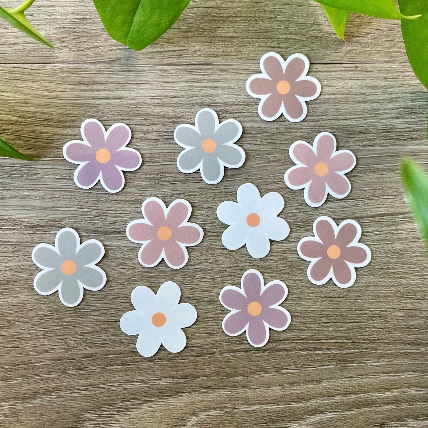 5 Earthy Pastel Mini Flower Stickers, Cottagecore Daisy Stickers, Laptop Vinyl Waterproof 1" Stickers, Kindle Stickers