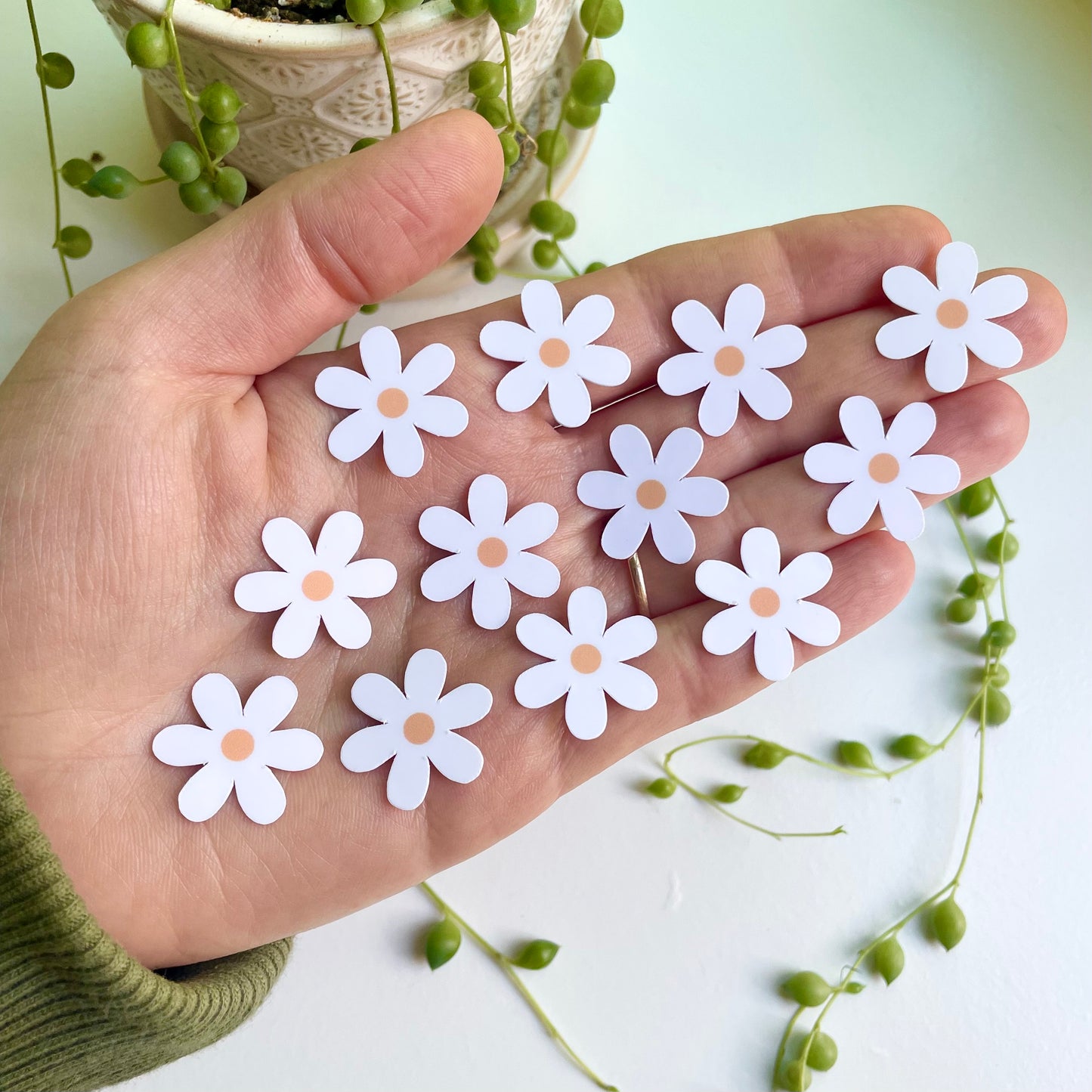 10 Tiny White Daisy Waterproof Stickers, Flower Stickers, Mini Stickers, Sticker Pack, Water Bottle Stickers, Daisy Stickers, Phone Stickers