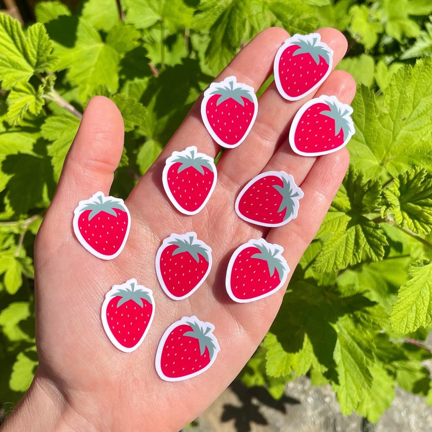Mini Strawberry Stickers, 10 Tiny Stickers, Fruit Stickers, Waterproof Summer Aesthetic Stickers, Mini Sticker Pack, Water Bottle Stickers