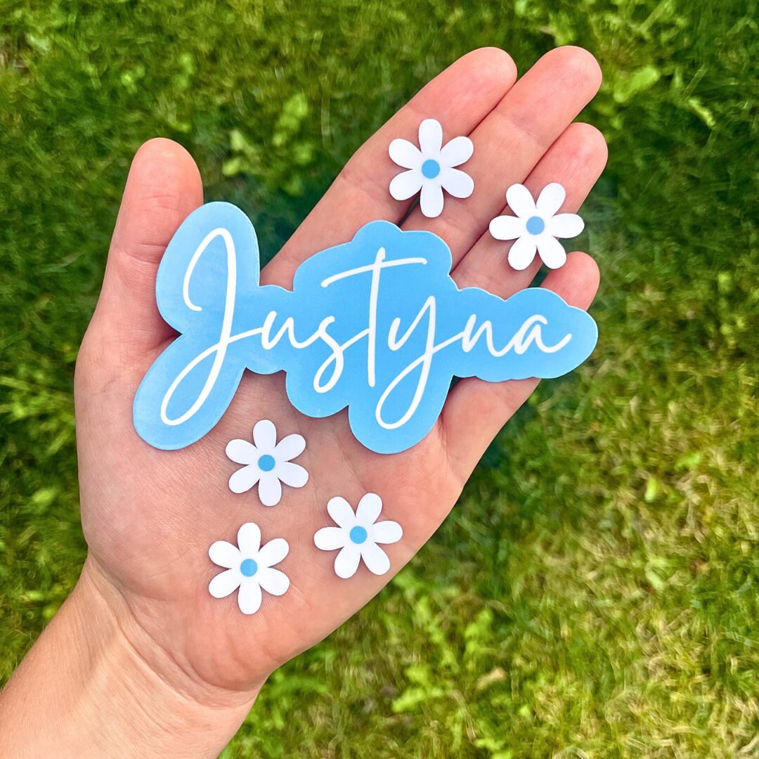 Custom Name Sticker With 5 Matching Flowers