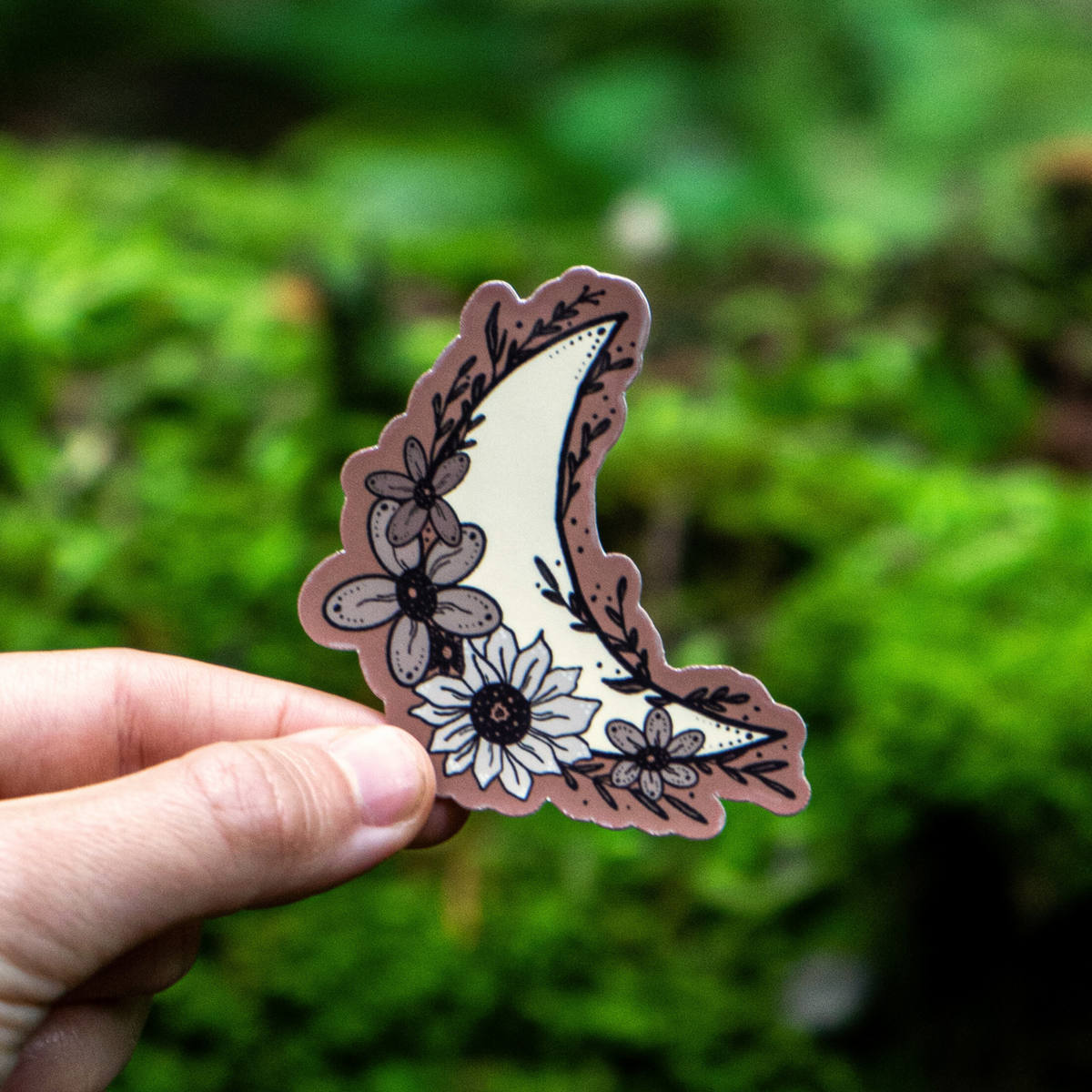 Crescent Flower Moon Sticker – Mindful Over Mind Full