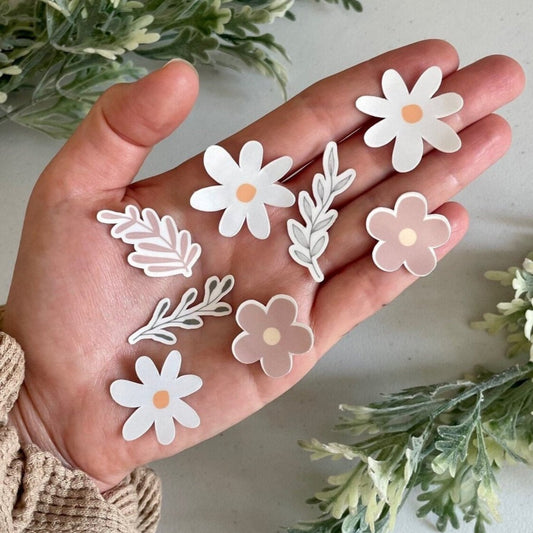 Cute Mini Water Bottle Flower Stickers, Earthy Pastel Cottagecore Aesthetic Daisy Wild Flower 1" Stickers, Laptop Vinyl Waterproof Stickers