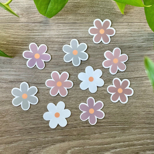 5 Earthy Pastel Mini Flower Stickers, Cottagecore Daisy Stickers, Laptop Vinyl Waterproof 1" Stickers, Kindle Stickers