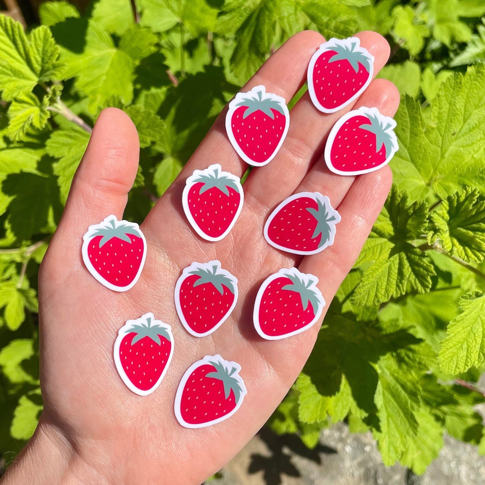 Mini Strawberry Stickers, 10 Tiny Stickers, Fruit Stickers, Waterproof Summer Aesthetic Stickers, Mini Sticker Pack, Water Bottle Stickers