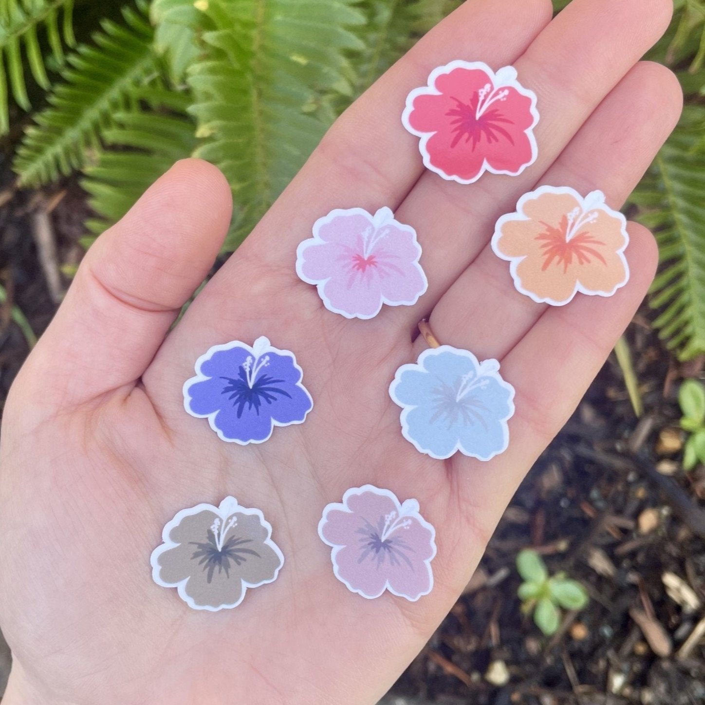 7 Tiny Hibiscus Flower Stickers, Tiny Sticker Pack, Hawaiian Aesthetic, Pastel Flowers For Phone Case, Water Bottle Filler Stickers