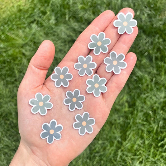 10 Tiny Green Waterproof Daisy Stickers, Mini Flower Vinyl Stickers, Small Water Bottle Green Flower Stickers, Laptop or Kindle Stickers