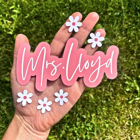 Custom Name Sticker With 5 Matching Flowers